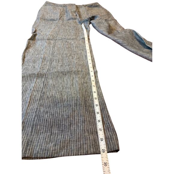 SUNDANCE Women's Striped Wide Leg Pants Size 12 Grey Gray 100% Linen Trousers - Picture 6 of 8
